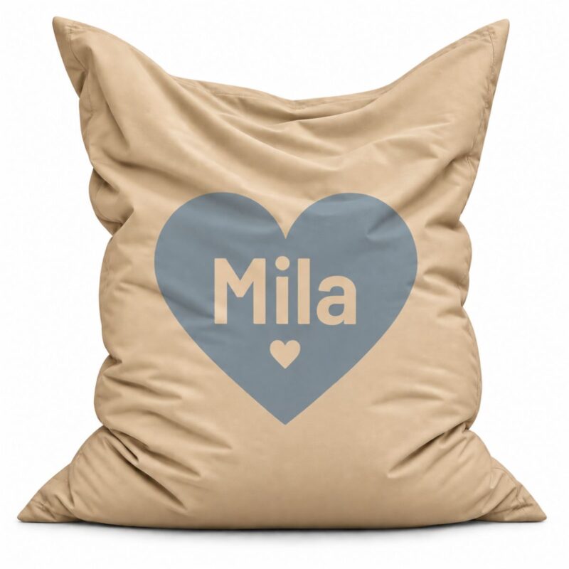 Zitzak Heart Dusty Blue met naam